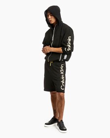 UNISEX COLOR LOGO TAPE HOODED JACKET, Ck Black, hi-res