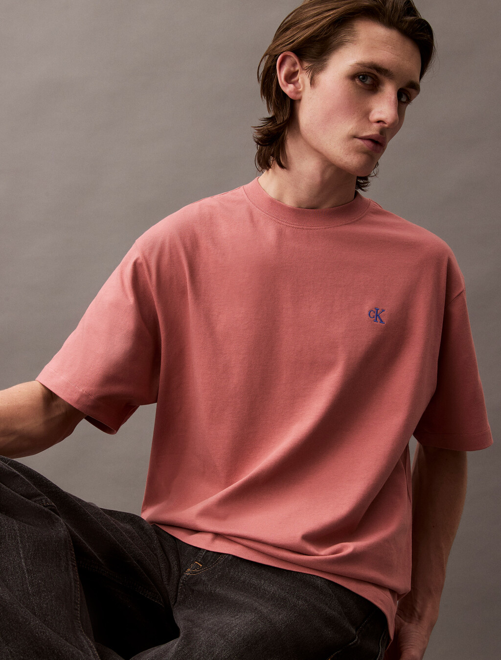 Calvin Logo Crew Neck Tee, Light Mahogany, hi-res