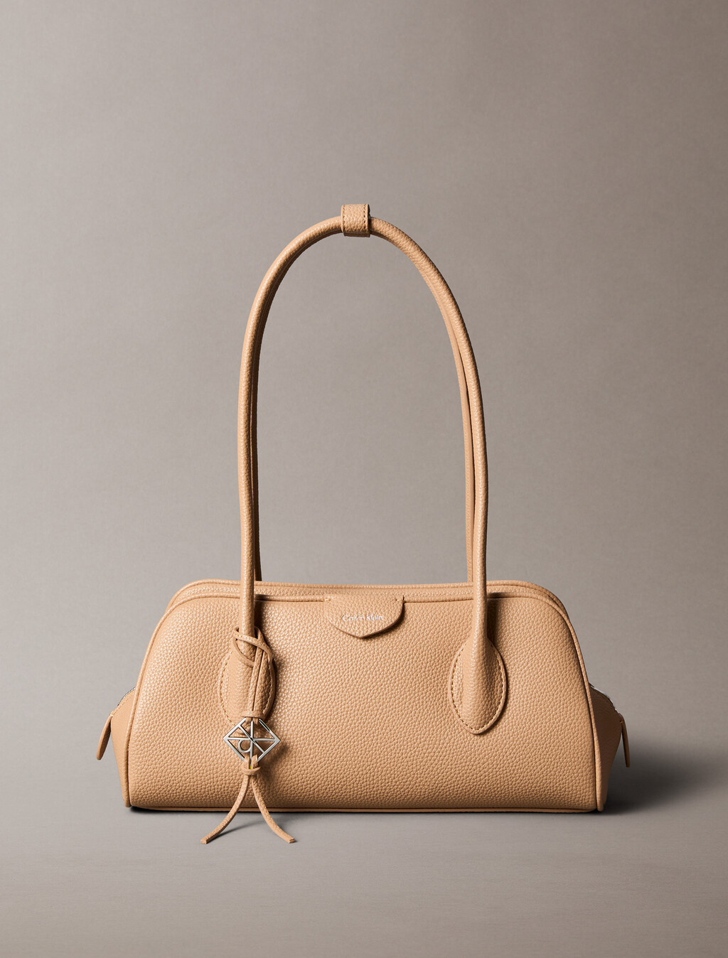 Emblem Logo Pebble Shoulder Bag, Tannin, hi-res