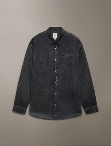 Trompe L'oeil Denim Shirt, Black Denim Print, hi-res
