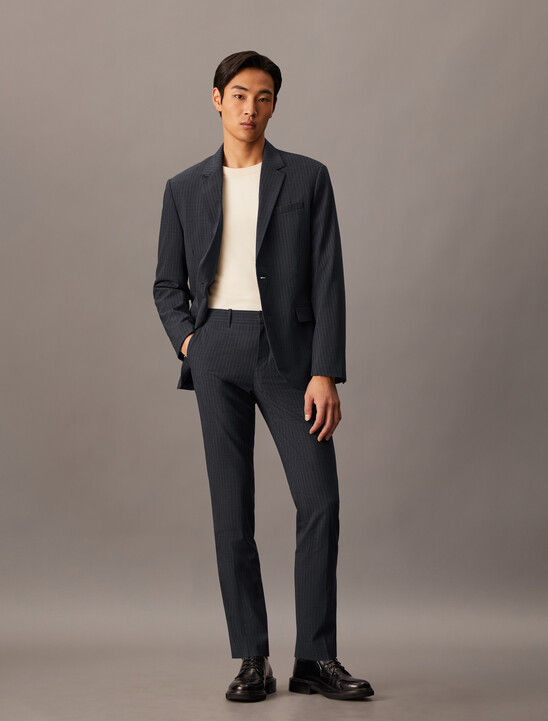 Refined Wool Blend Pinstripe Slim Trouser