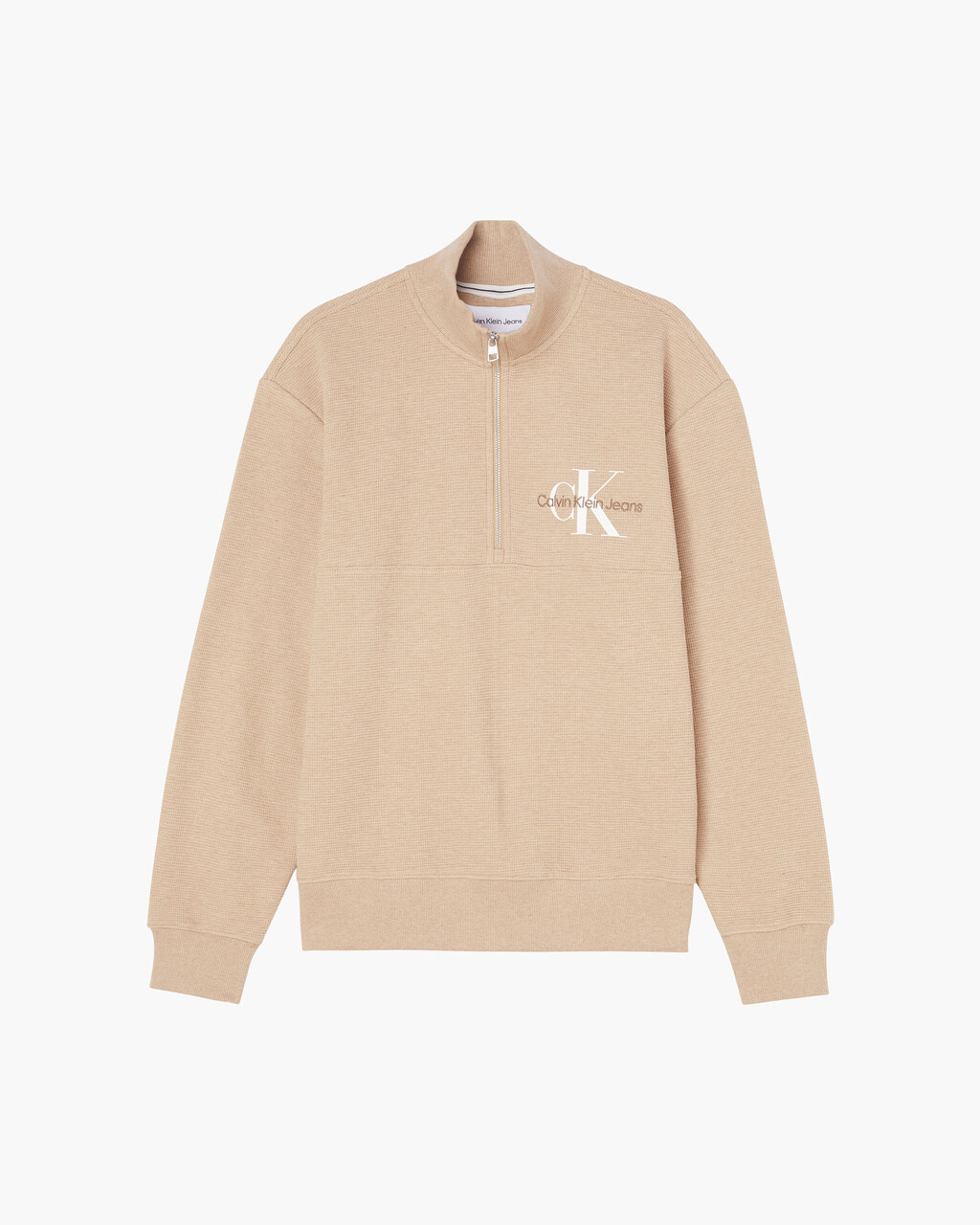 Waffle Cotton Zip Neck Sweatshirt, TRAVERTINE HEAT, hi-res