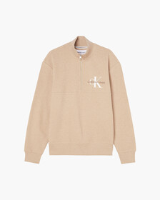 Waffle Cotton Zip Neck Sweatshirt, TRAVERTINE HEAT, hi-res