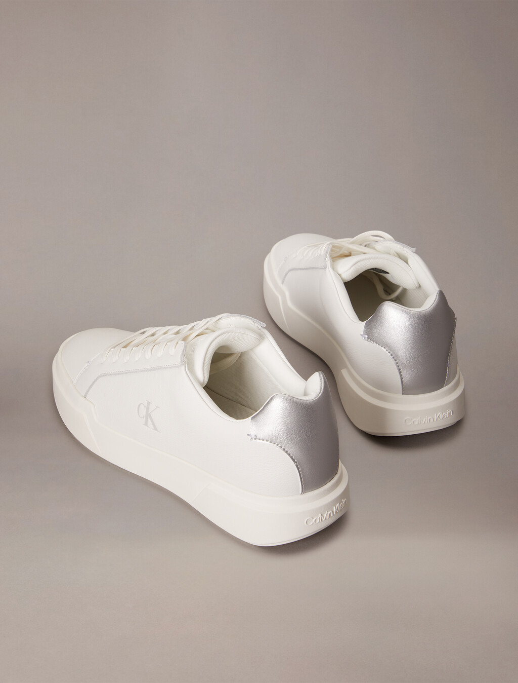 Leather Durable Traction NYC Trainers, Bright White/Silver, hi-res