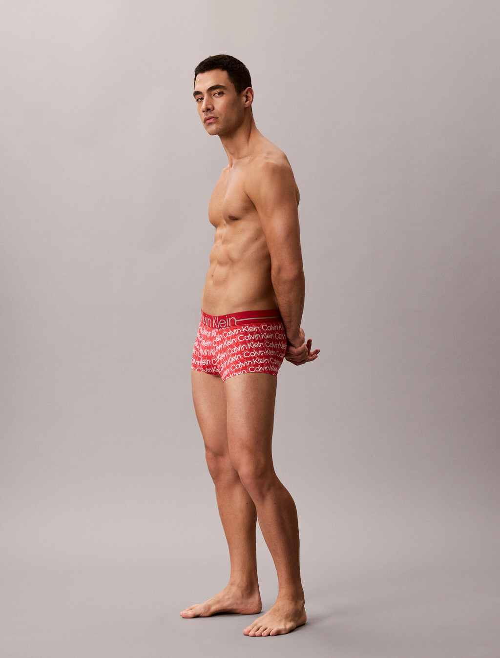 Icon Microfiber Stretch Metallic Low Rise Trunk, ECHO LOGO RED GALA, hi-res