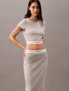 Cotton Stretch Rib Knit Skirt, Grey Heather, hi-res