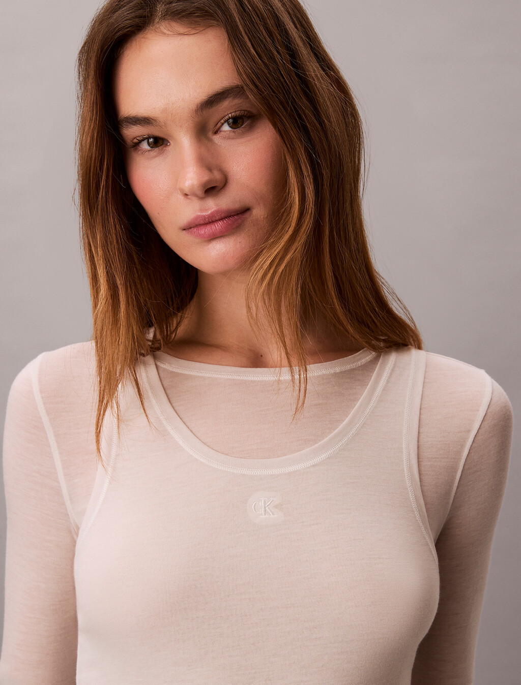Wool Blend Double-Layer Top, Tofu, hi-res