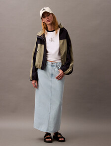 Bleached Indigo Denim Column Skirt, BLEACHED INDIGO, hi-res