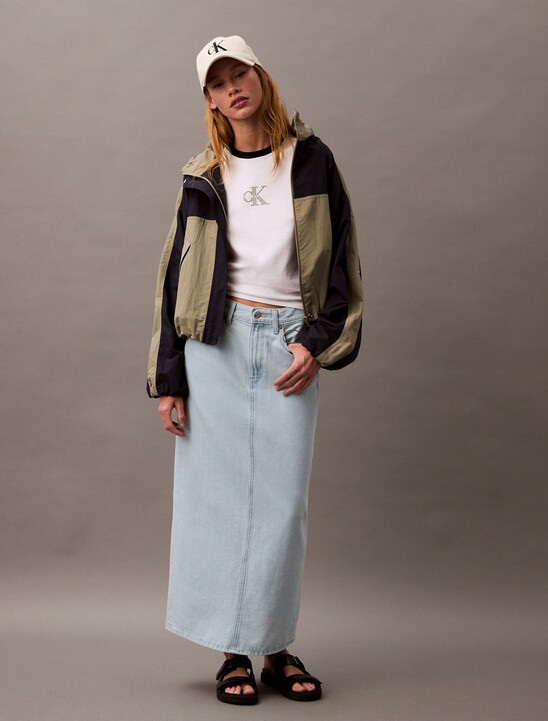 Bleached Indigo Denim Column Skirt