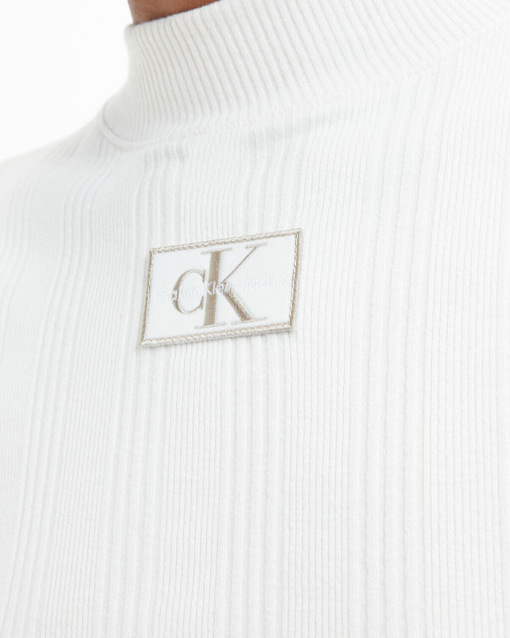 SMALL LOGO BADGE RIB KNIT TOP, IVORY, hi-res