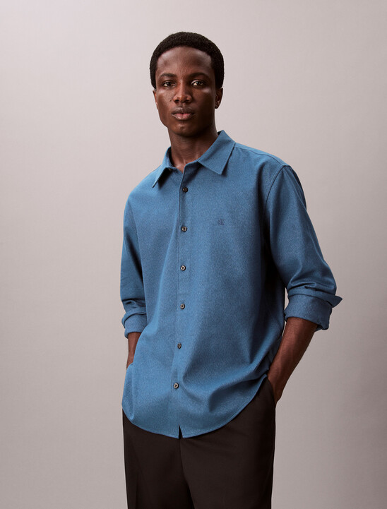 Melange Flannel Relaxed Button-Down Shirt