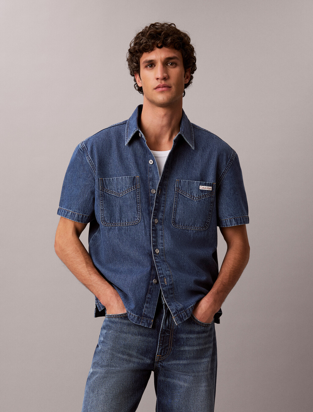 Boxy Denim Short Sleeve Shirt, BECKFORD BLUE, hi-res