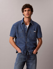Boxy Denim Short Sleeve Shirt, BECKFORD BLUE, hi-res