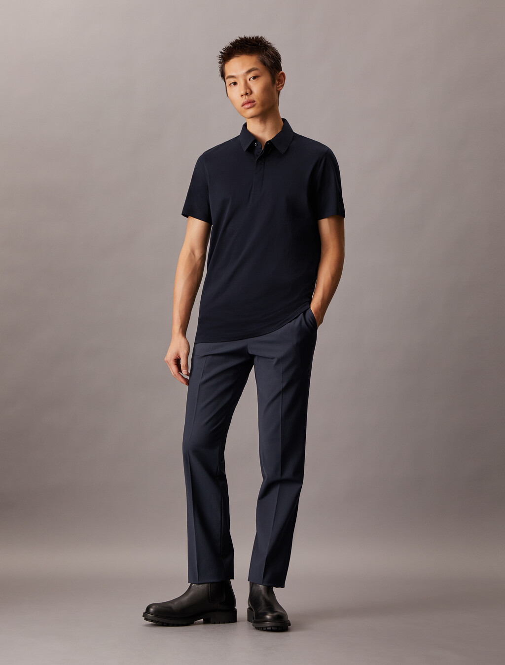 Double Mercerized Cotton Short Sleeve Polo, Black Beauty, hi-res