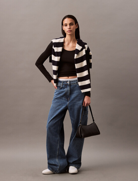 Rib Knit U Neck Long Sleeve Tee