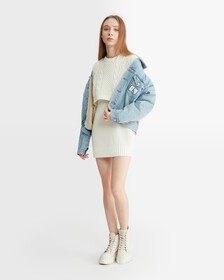 Varsity Cable Sweater Dress, Ivory, hi-res