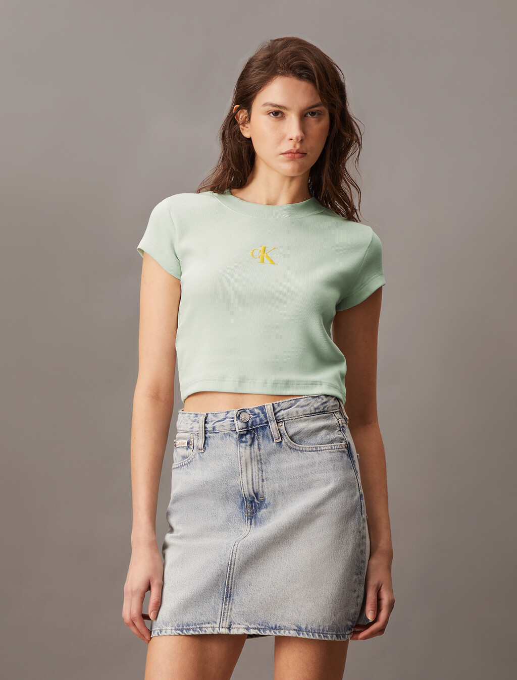 Slim Cropped Monogram T-shirt, Sprout Green, hi-res