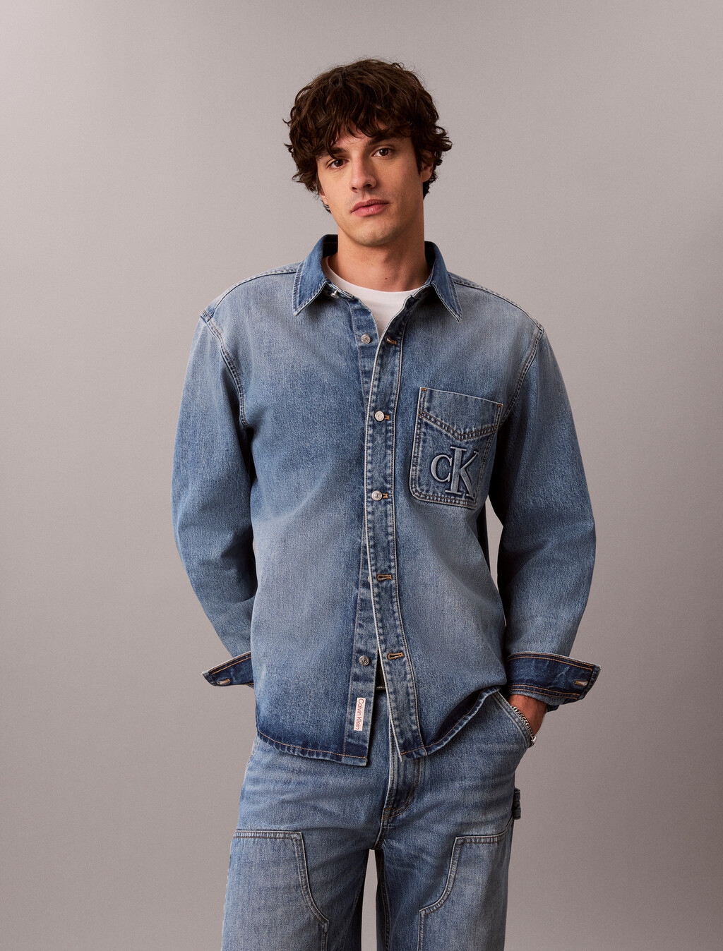 Embossed Denim Overshirt, MEDALLION, hi-res