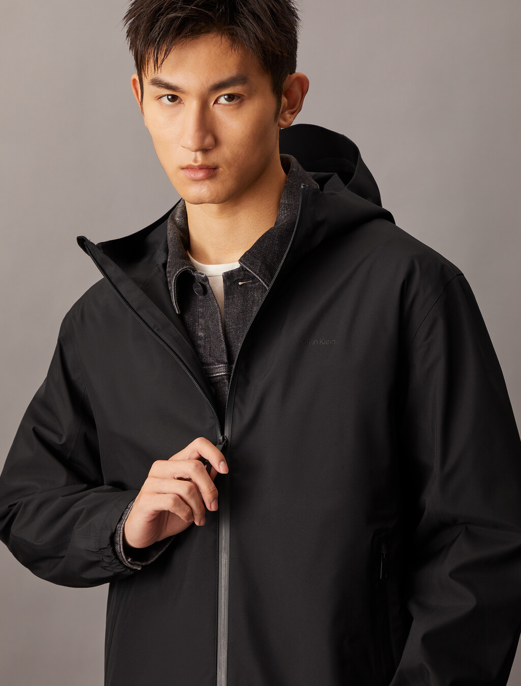 Water Resistant Unlined Rain Jacket, Black Beauty, hi-res