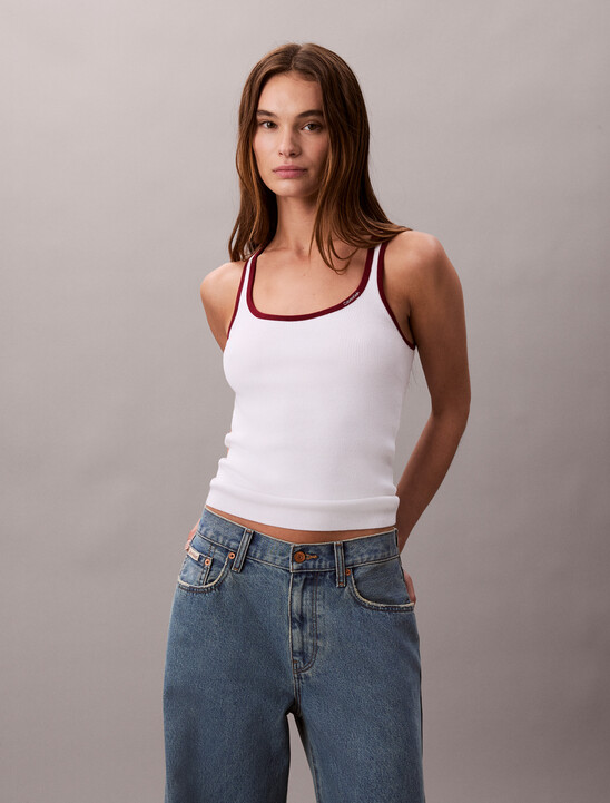Contrast Trim Ribbed Tank Top