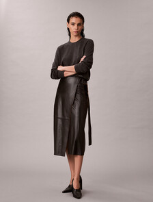 Leather Midi Wrap Skirt, Black, hi-res