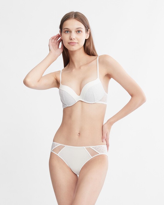 Ck Black Graphic Lace Push Up Plunge Bra