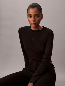 Interlock Cotton Emblem Mock Neck Tee, Black, hi-res