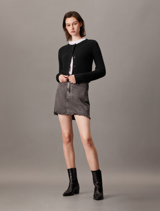 Cropped Cable Knit Cardigan, Ck Black Cropped Cable Knit Cardigan
