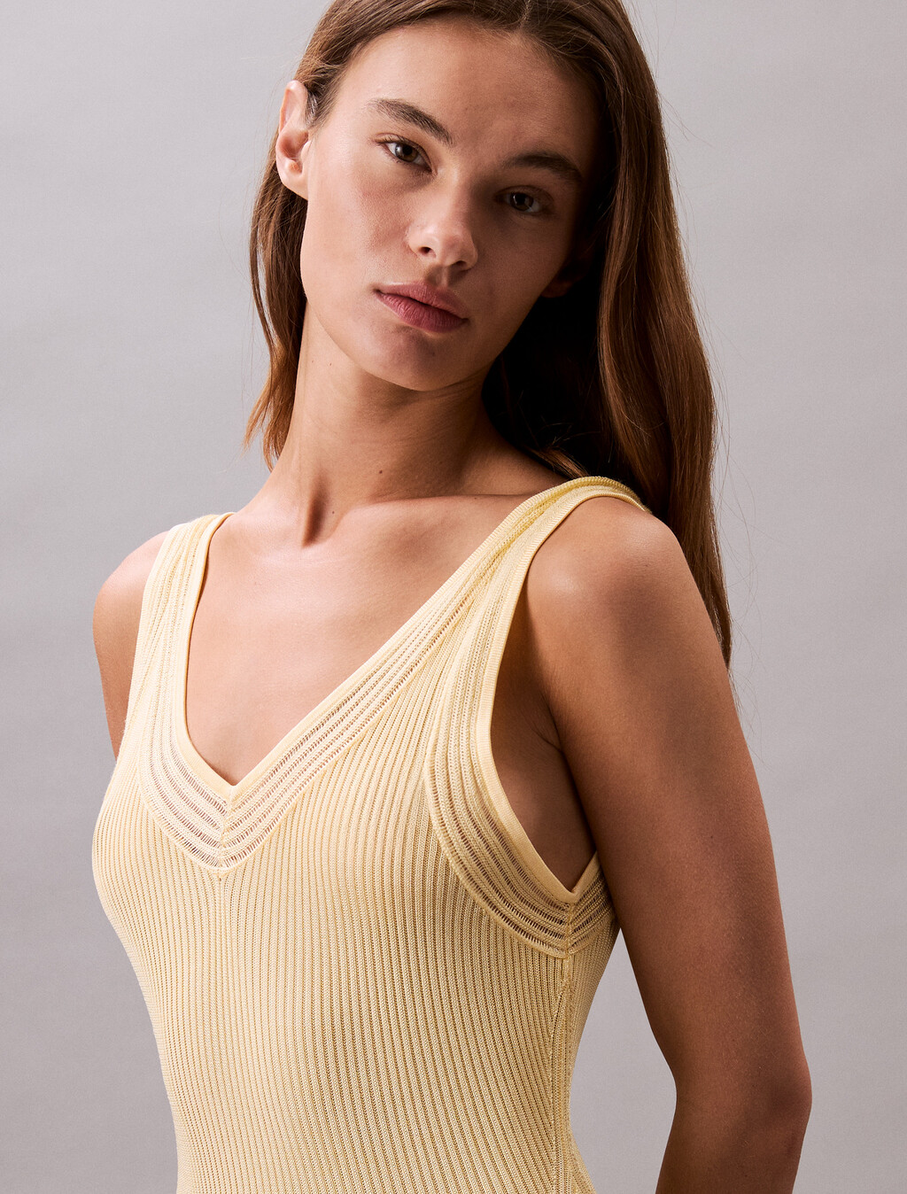 Knit Rib Sleeveless Dress, Sunlight, hi-res