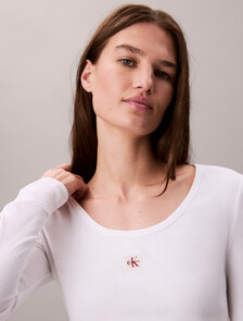 Ribbed Cotton Long Sleeve Top, Brilliant White, hi-res