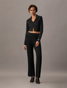 High Rise Slim Rib Knit Pants, Ck Black, hi-res