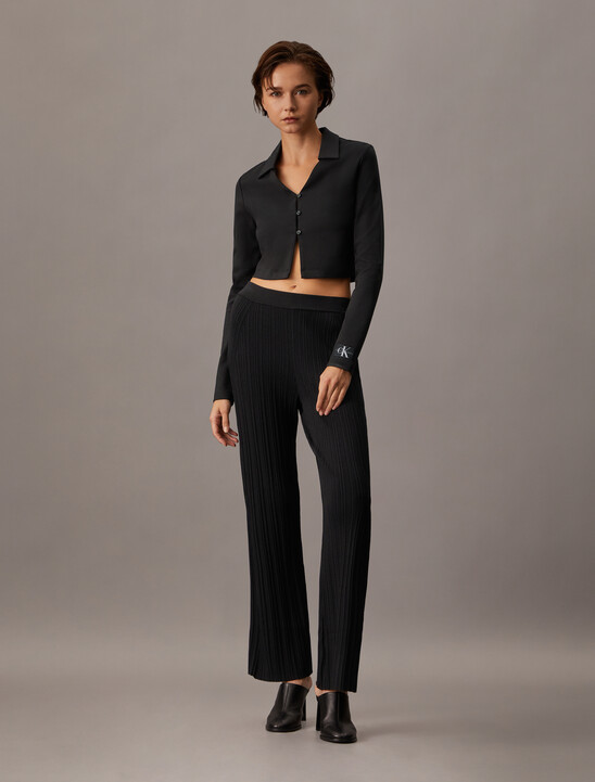 High Rise Slim Rib Knit Pants
