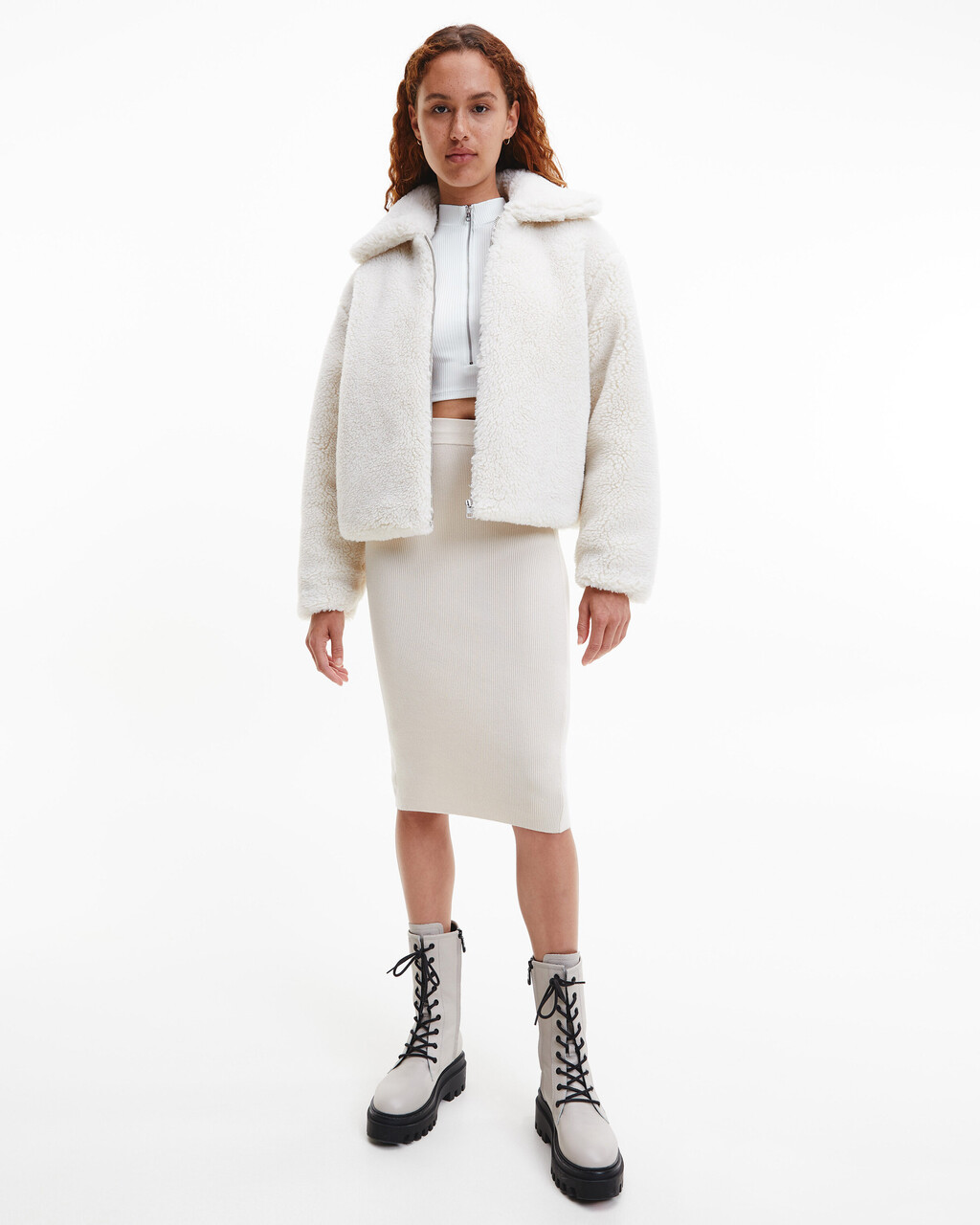 RECYCLED SHERPA MONOGRAM JACKET, Eggshell, hi-res