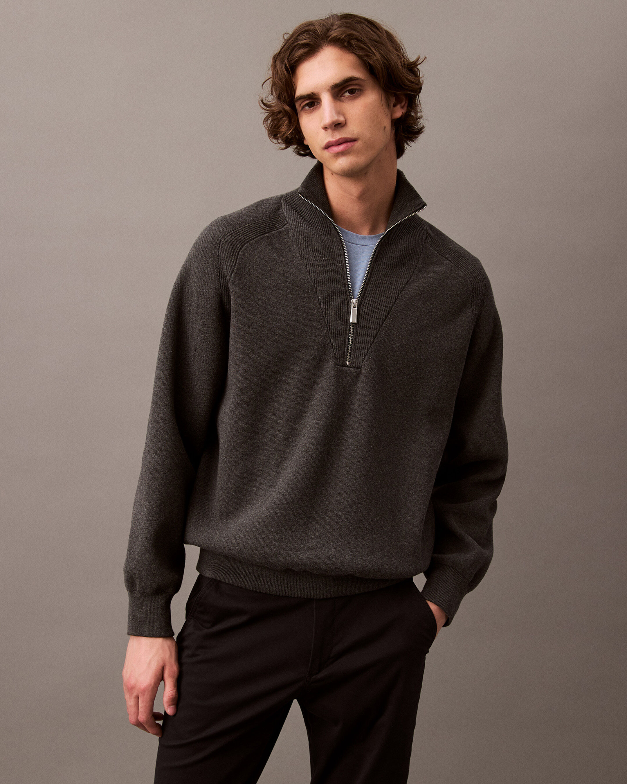 Calvin Klein ドライバーズニット エルボーパッチ ブラック