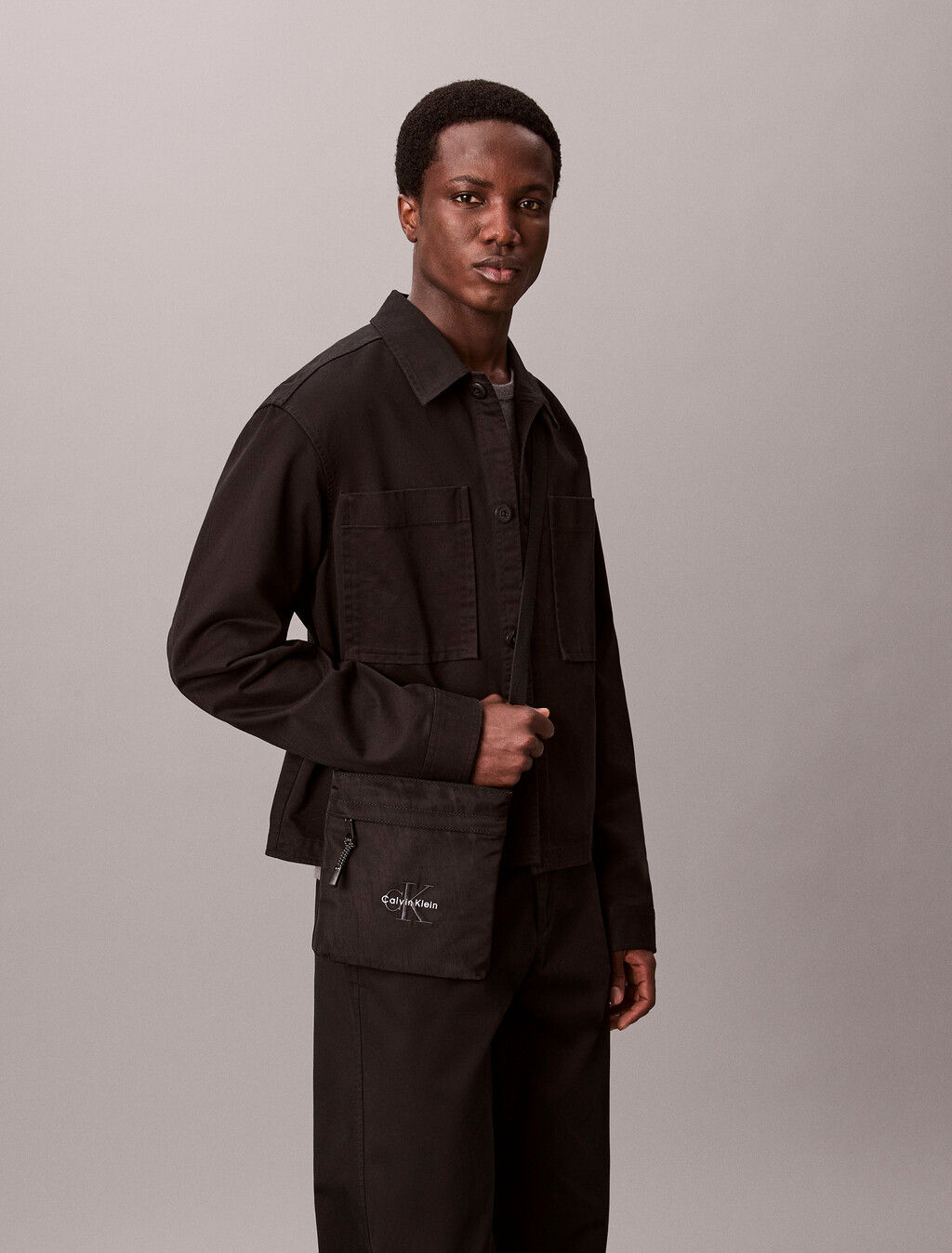 Nylon Monogram Logo Flatpack, Black, hi-res