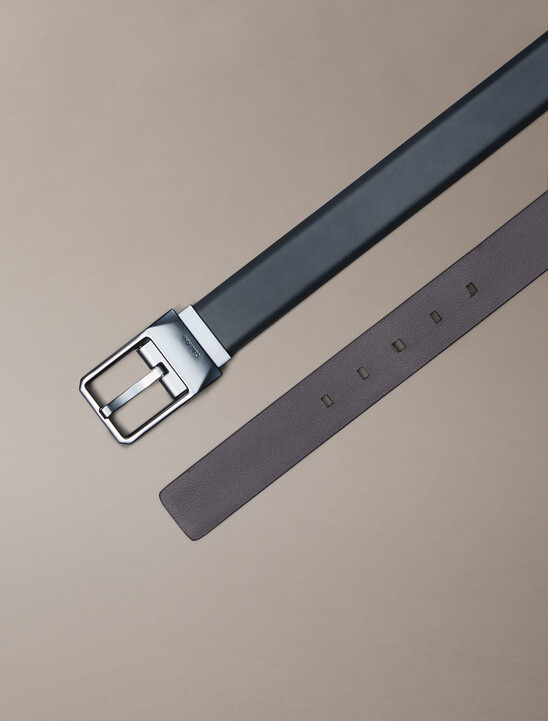 Faceted Buckle Reversible Leather Belt