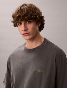 Oversized Abstract Print Tee, Gray Pinstripe, hi-res