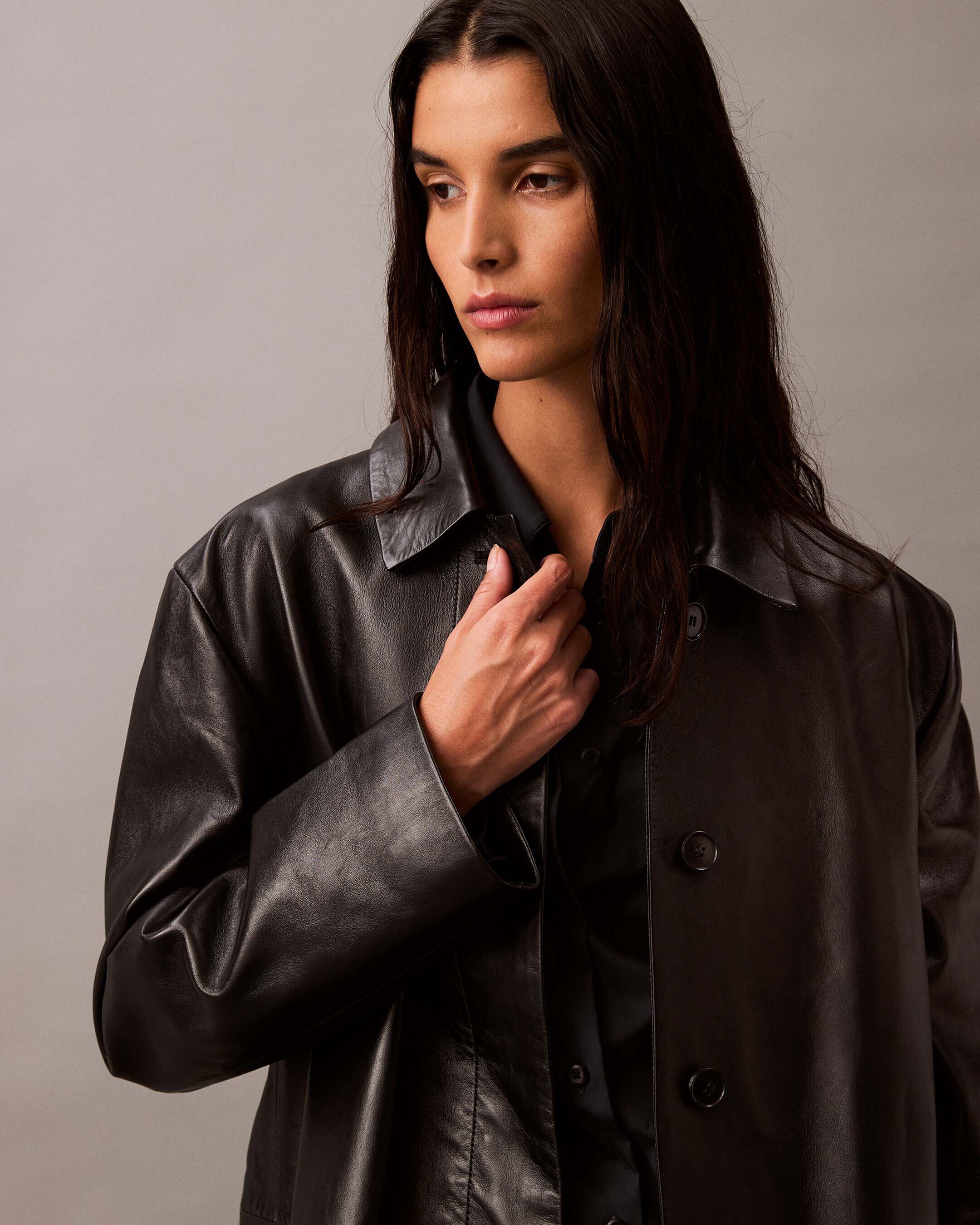 Lamb Suede Car Coat | black | Calvin Klein Singapore