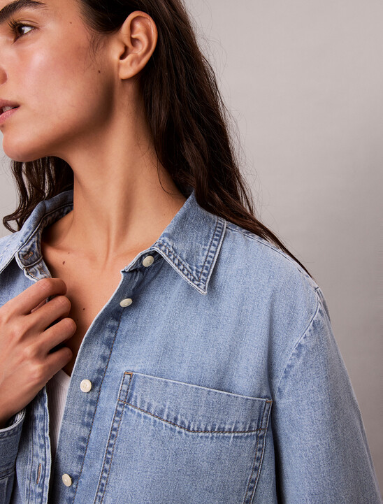 Washed Cropped Denim Shirt