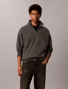Relaxed Graphic Logo Quarter Zip Sweatshirt, Volcanic Ash, hi-res