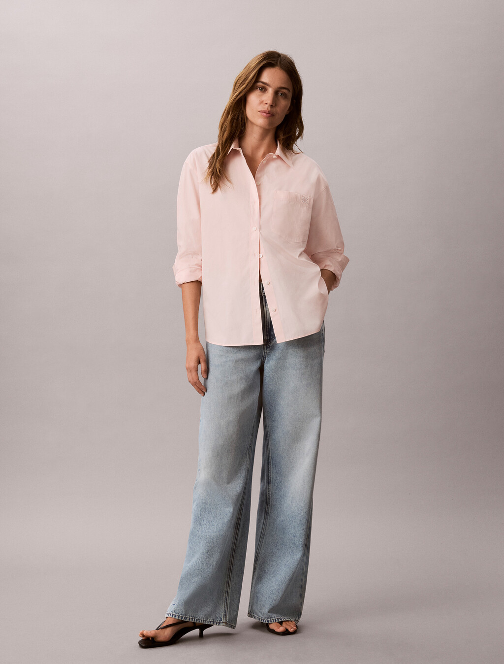 Relaxed Cotton Poplin Shirt, Mangano Calcite, hi-res