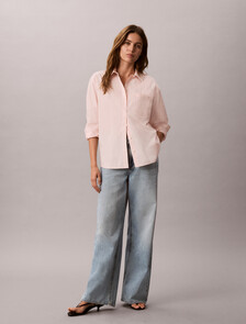 Relaxed Cotton Poplin Shirt, Mangano Calcite, hi-res