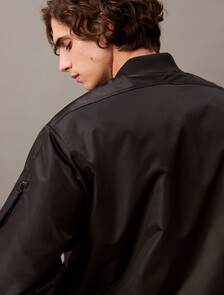 Padded Nylon Bomber Jacket, Black, hi-res