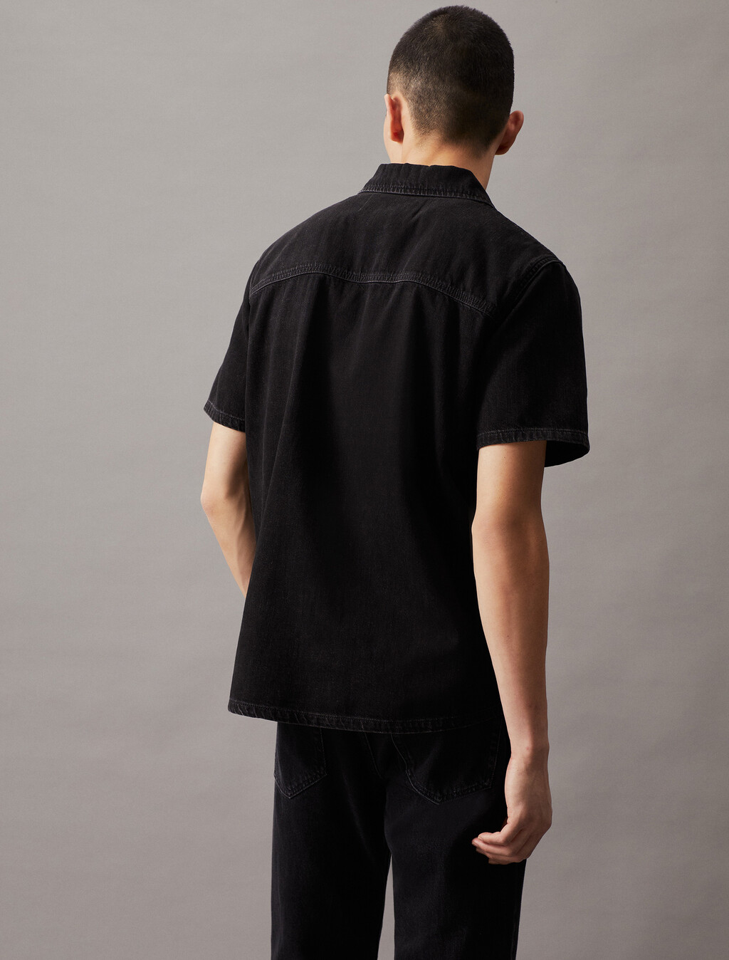 Denim Short Sleeve Shirt, Denim Black, hi-res