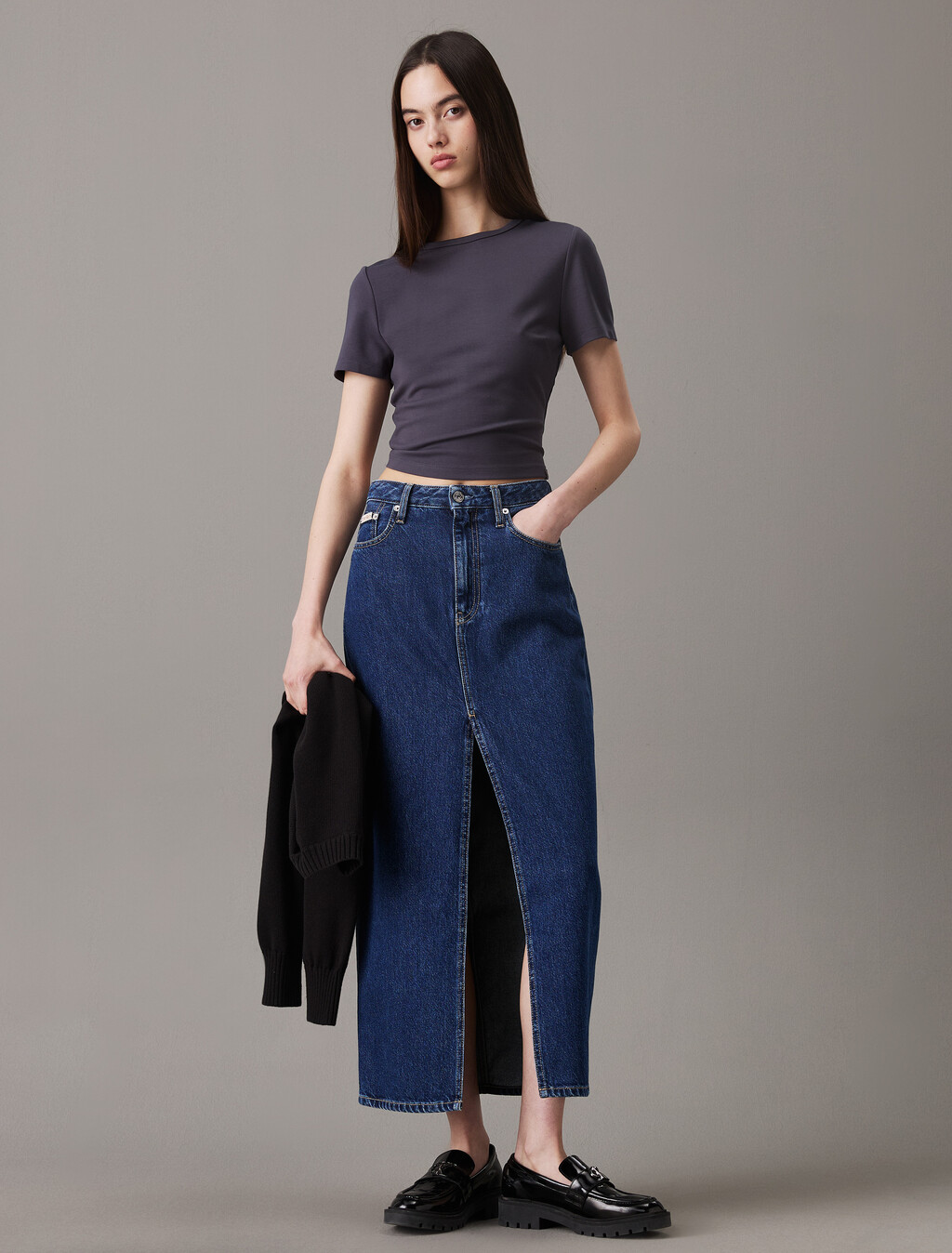 Denim Maxi Skirt, Denim Dark, hi-res