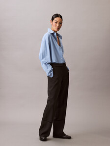 Wool Blend Gabardine Raw Edge Trousers, Black, hi-res