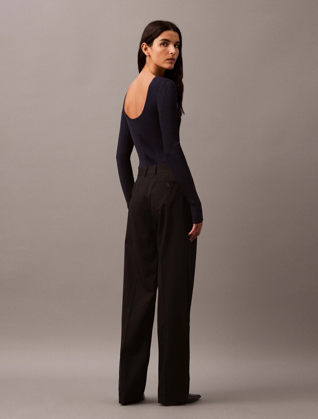 Low Rise Wool Gabardine Blend Trouser, Black Beauty, hi-res