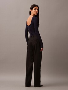 Low Rise Wool Gabardine Blend Trouser, Black Beauty, hi-res
