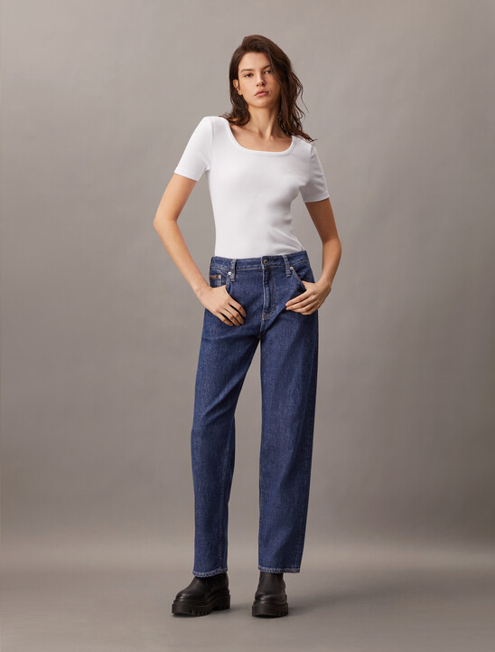 Casual Scoop Neck Rib Knit Tee