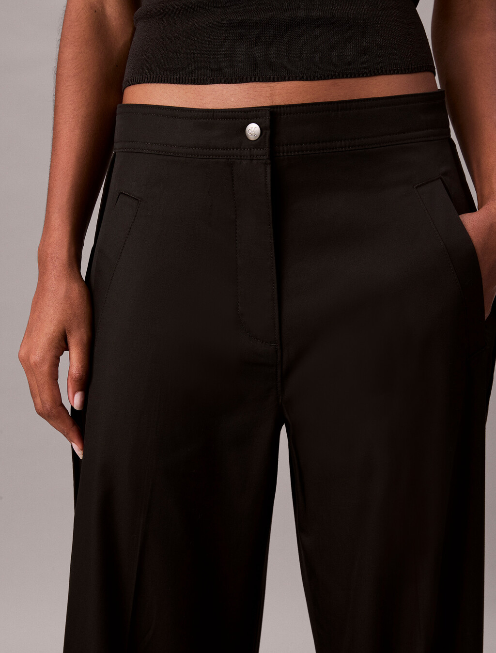 Cotton Twill Logo Tape Trousers, Black, hi-res